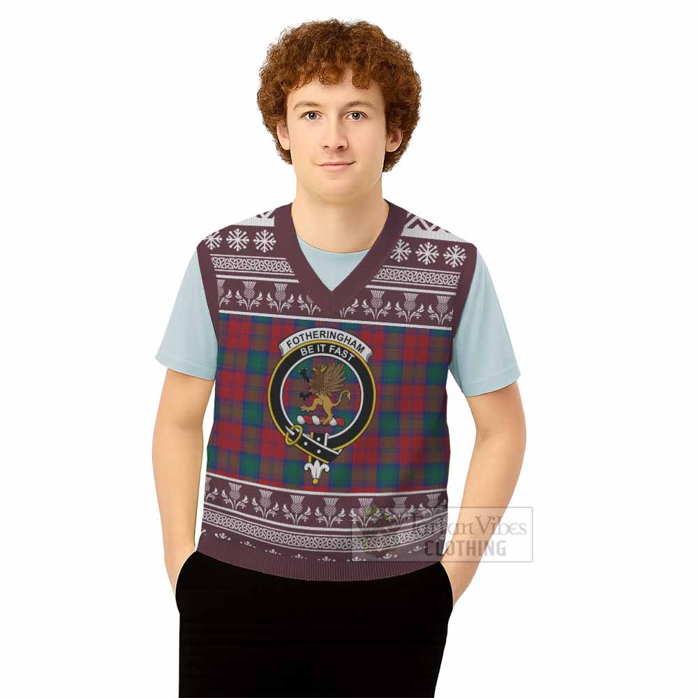 Fotheringham (Fotheringhame) Clan Tartan Christmas Knitted V-Neck Vest with Family Crest - Tartan Vibes Clothing