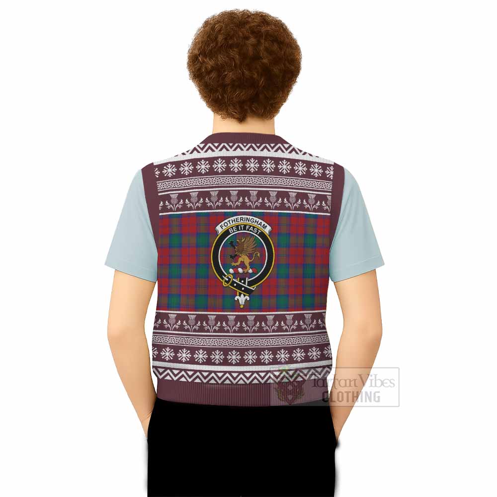 Fotheringham (Fotheringhame) Clan Tartan Christmas Knitted V-Neck Vest with Family Crest - Tartan Vibes Clothing