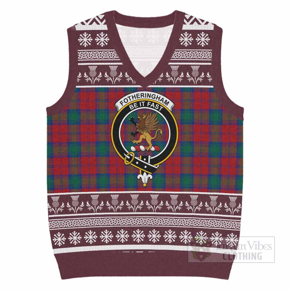 Fotheringham (Fotheringhame) Clan Tartan Christmas Knitted V-Neck Vest with Family Crest - Tartan Vibes Clothing