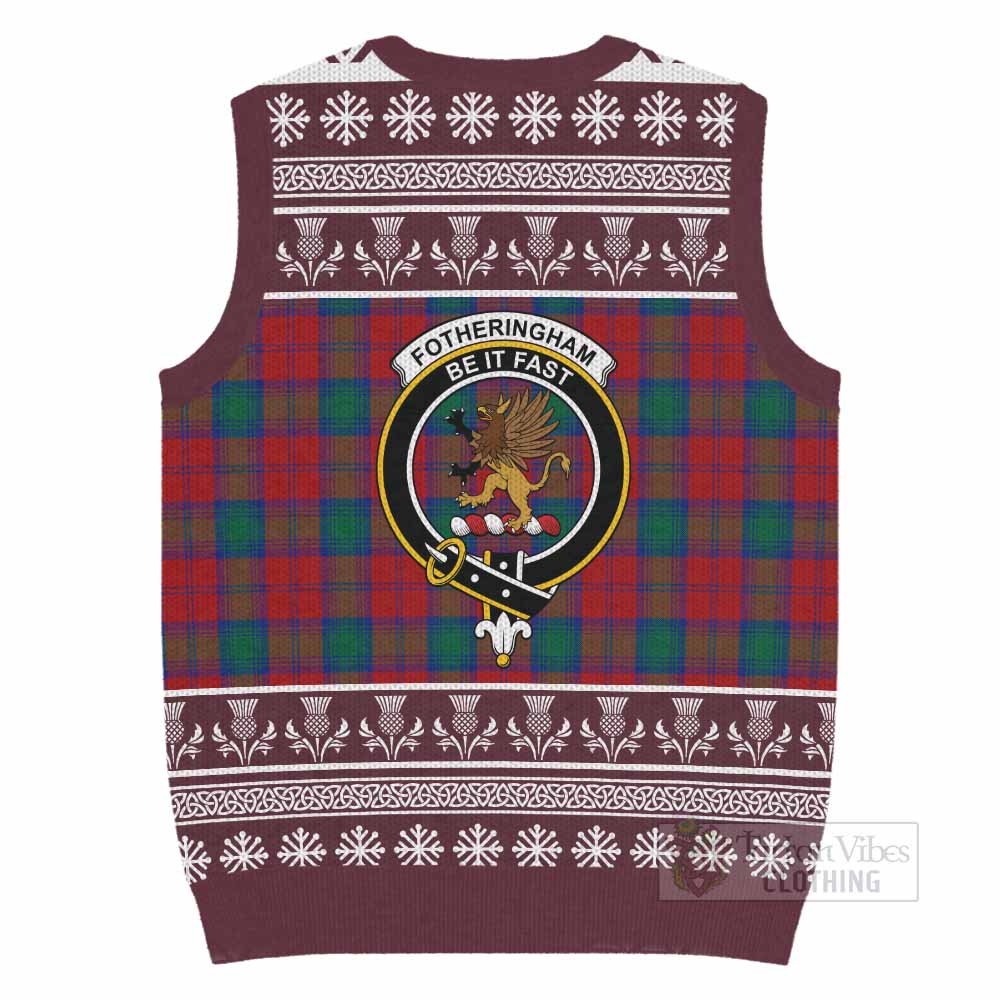 Fotheringham (Fotheringhame) Clan Tartan Christmas Knitted V-Neck Vest with Family Crest - Tartan Vibes Clothing