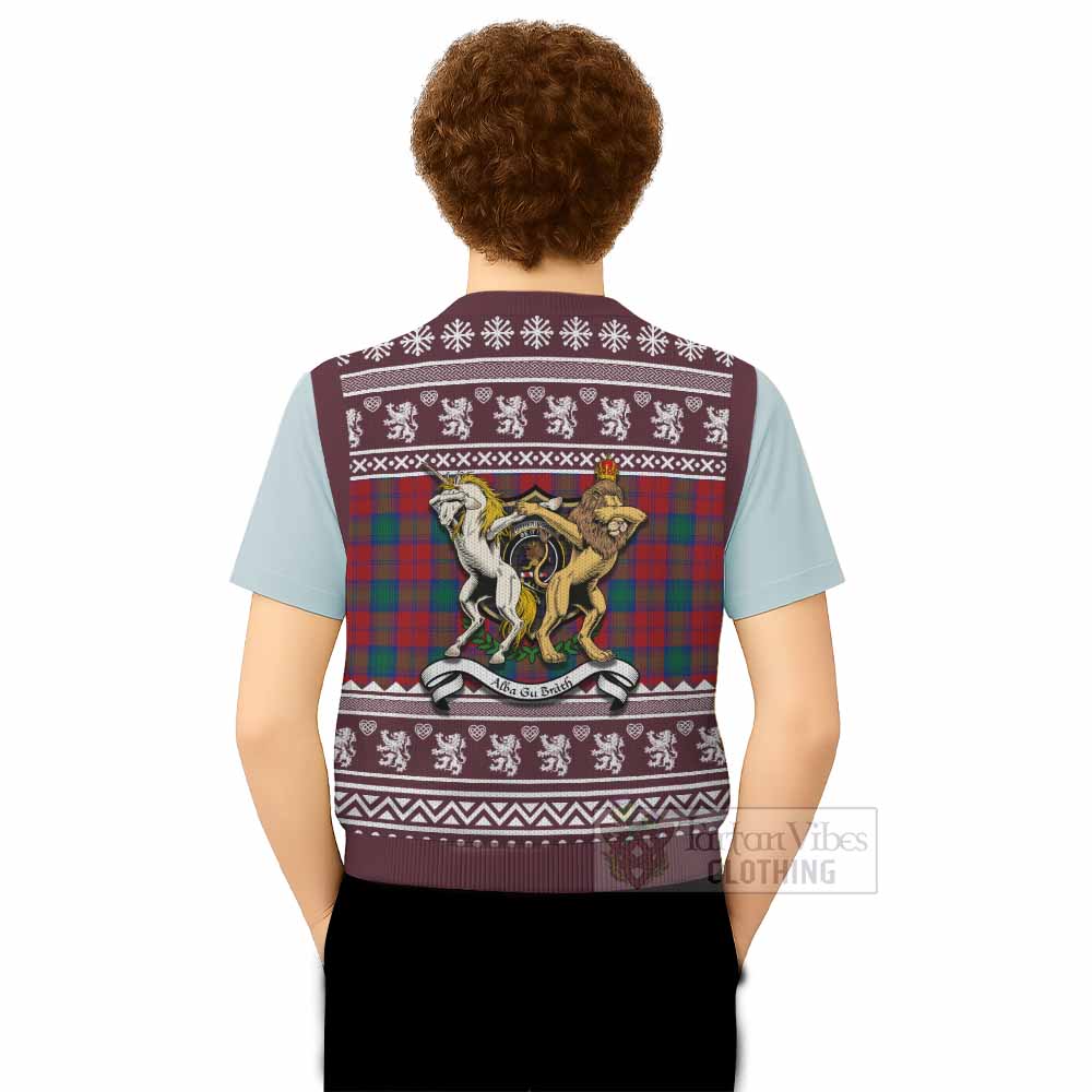 Fotheringham (Fotheringhame) Clan Tartan Crest Christmas Knitted V-Neck Vest Coat of Arms Funny Style - Tartan Vibes Clothing