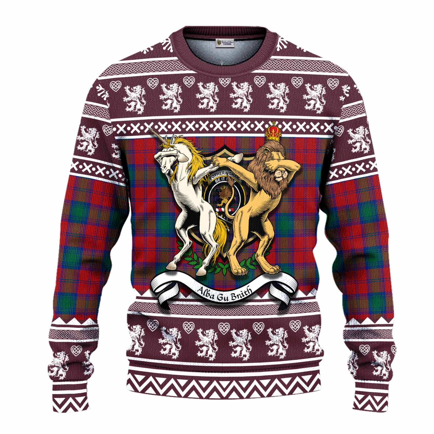 Fotheringham (Fotheringhame) Clan Tartan Crest Christmas Ugly Sweater Coat of Arms Funny Style - Tartan Vibes Clothing