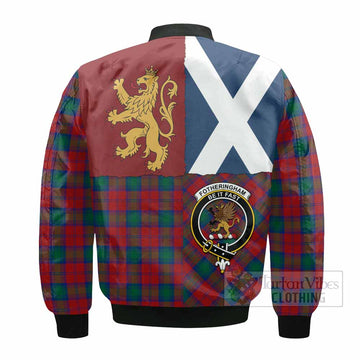 Fotheringham (Fotheringhame) Crest Tartan Bomber Jacket with Lion Rampant Saltire Style