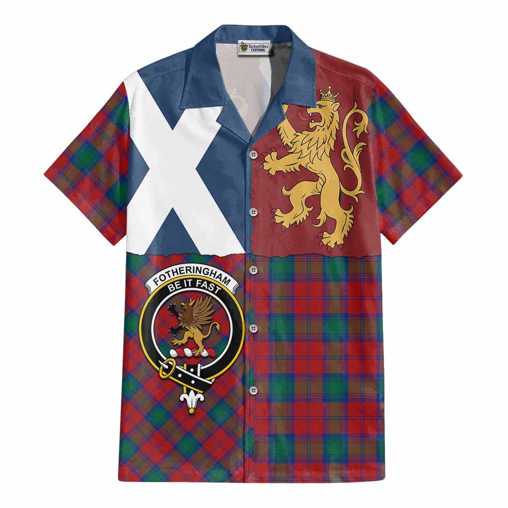 Fotheringham (Fotheringhame) Crest Tartan Cotton Hawaiian Shirt with Lion Rampant Saltire Style - Tartan Vibes Clothing