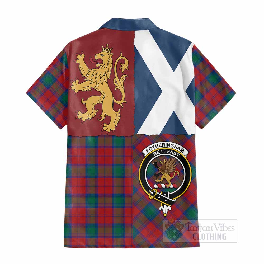 Fotheringham (Fotheringhame) Crest Tartan Cotton Hawaiian Shirt with Lion Rampant Saltire Style - Tartan Vibes Clothing