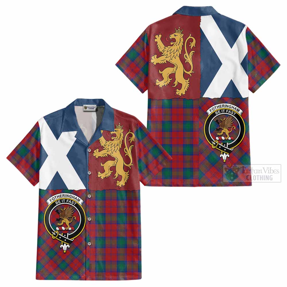 Fotheringham (Fotheringhame) Crest Tartan Cotton Hawaiian Shirt with Lion Rampant Saltire Style - Tartan Vibes Clothing