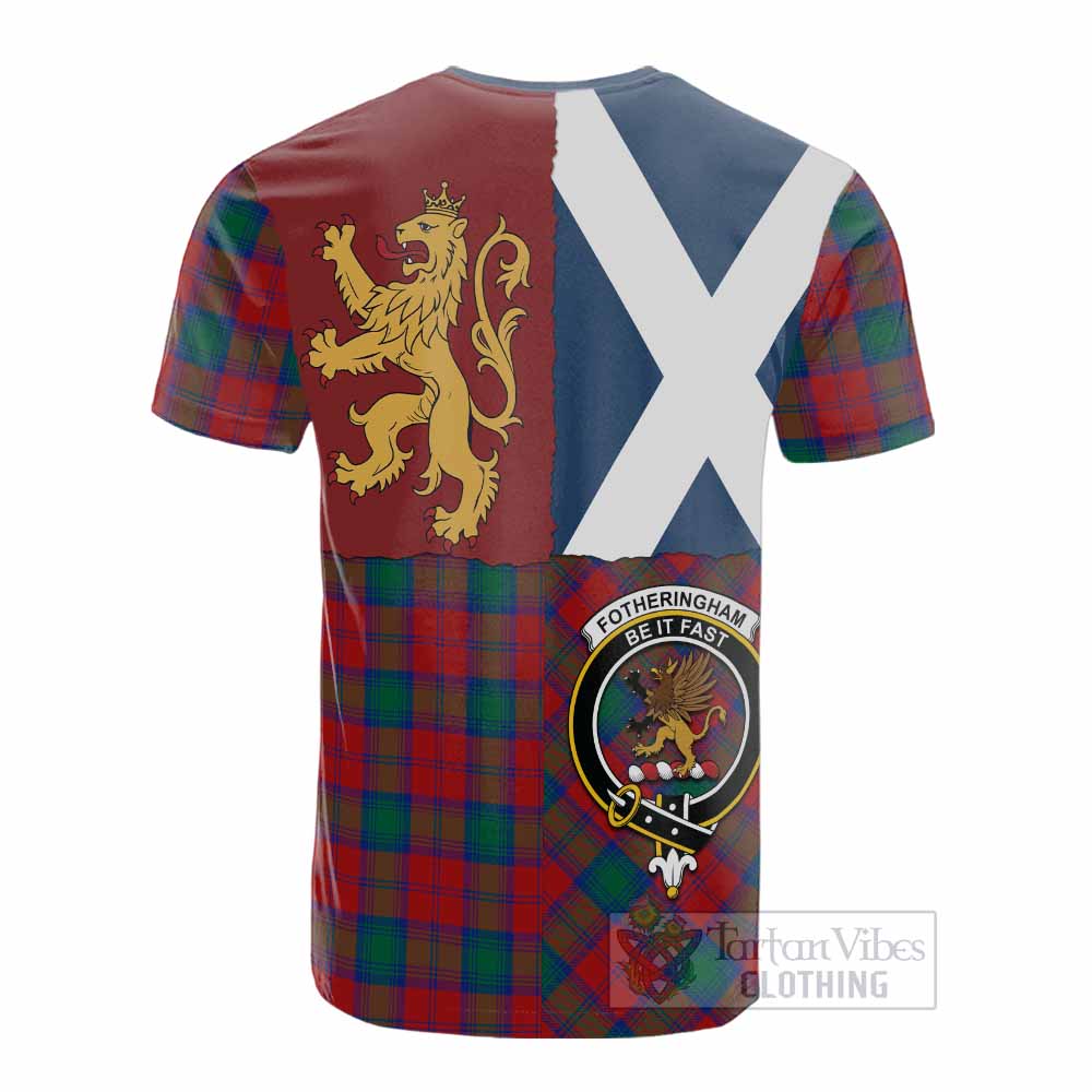 Fotheringham (Fotheringhame) Crest Tartan Cotton T-shirt with Lion Rampant Saltire Style - Tartan Vibes Clothing