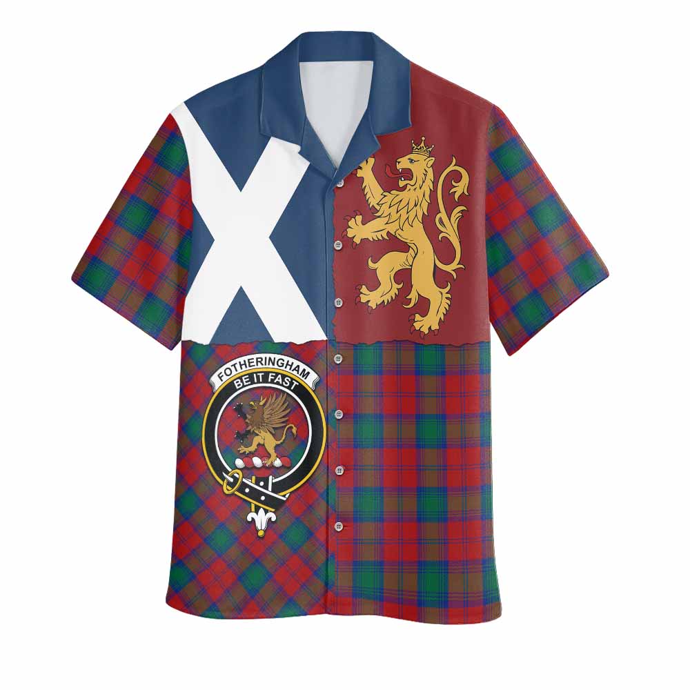 Fotheringham (Fotheringhame) Crest Tartan Hawaiian Shirt with Lion Rampant Saltire Style