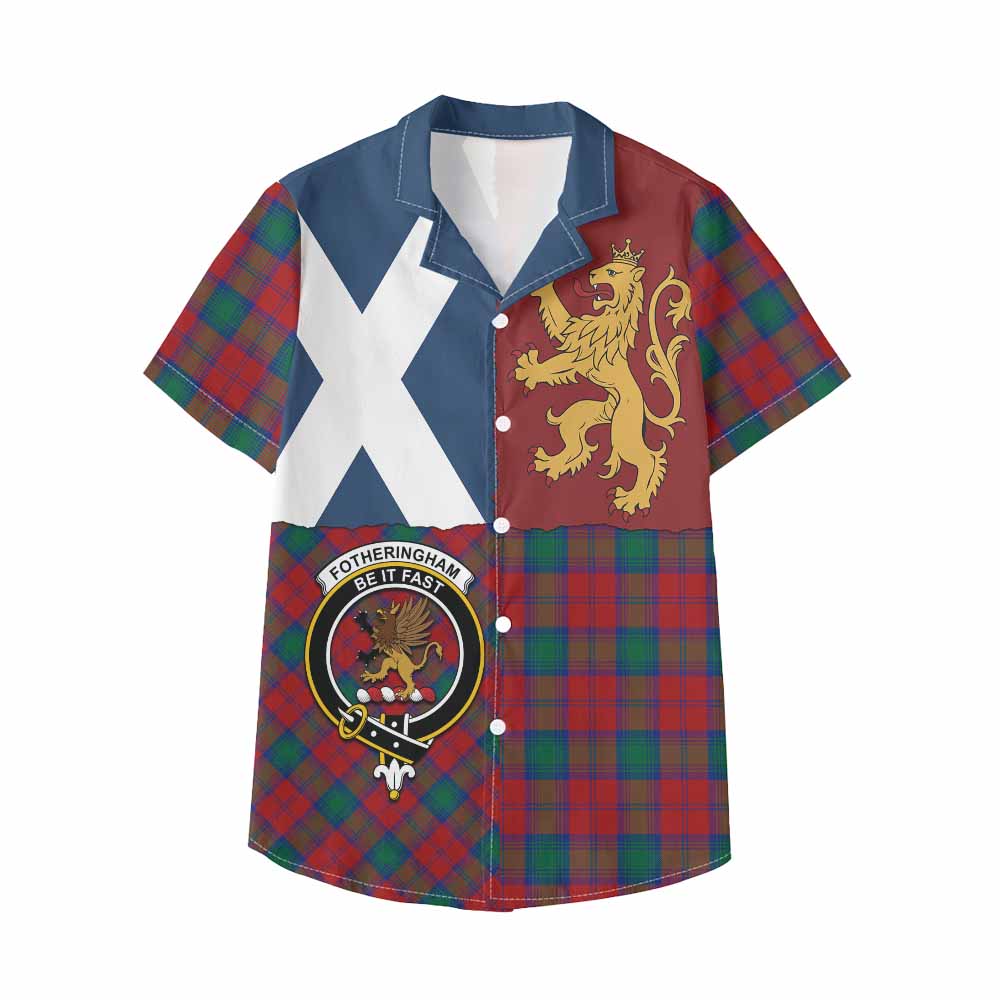 Fotheringham (Fotheringhame) Crest Tartan Kid Hawaiian Shirt with Lion Rampant Saltire Style - Tartan Vibes Clothing