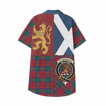 Fotheringham (Fotheringhame) Crest Tartan Kid Hawaiian Shirt with Lion Rampant Saltire Style - Tartan Vibes Clothing