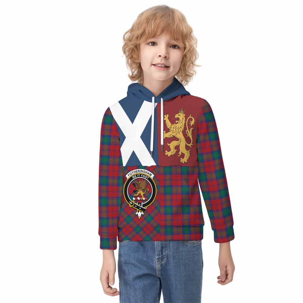 Fotheringham (Fotheringhame) Crest Tartan Kid Hoodie with Lion Rampant Saltire Style - Tartan Vibes Clothing