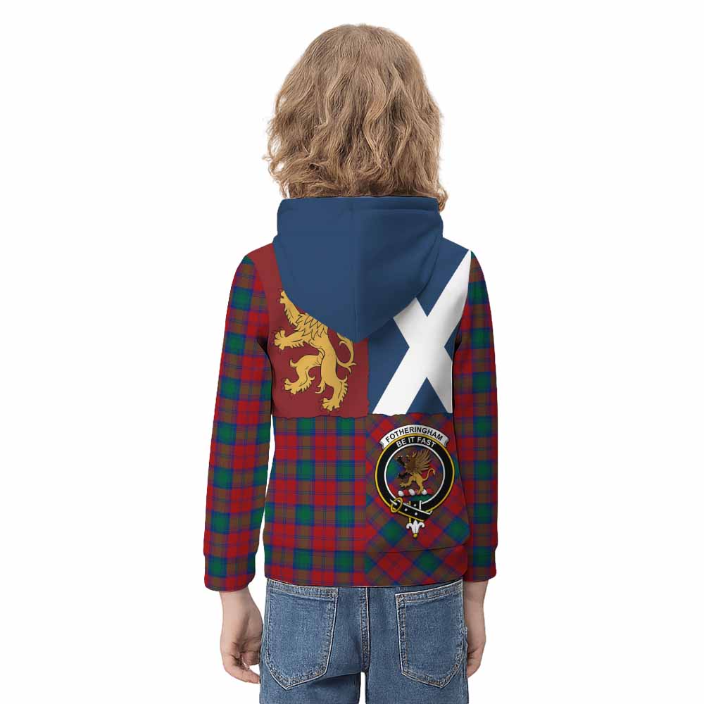 Fotheringham (Fotheringhame) Crest Tartan Kid Hoodie with Lion Rampant Saltire Style - Tartan Vibes Clothing