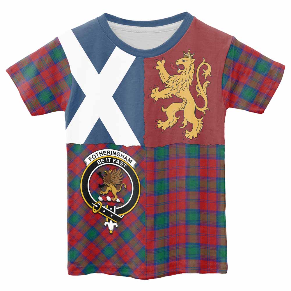Fotheringham (Fotheringhame) Crest Tartan Kid T-shirt with Lion Rampant Saltire Style - Tartan Vibes Clothing