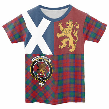 Fotheringham (Fotheringhame) Crest Tartan Kid T-shirt with Lion Rampant Saltire Style - Tartan Vibes Clothing
