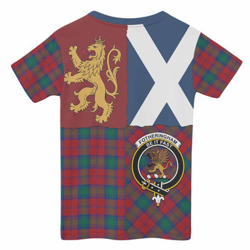 Fotheringham (Fotheringhame) Crest Tartan Kid T-shirt with Lion Rampant Saltire Style - Tartan Vibes Clothing