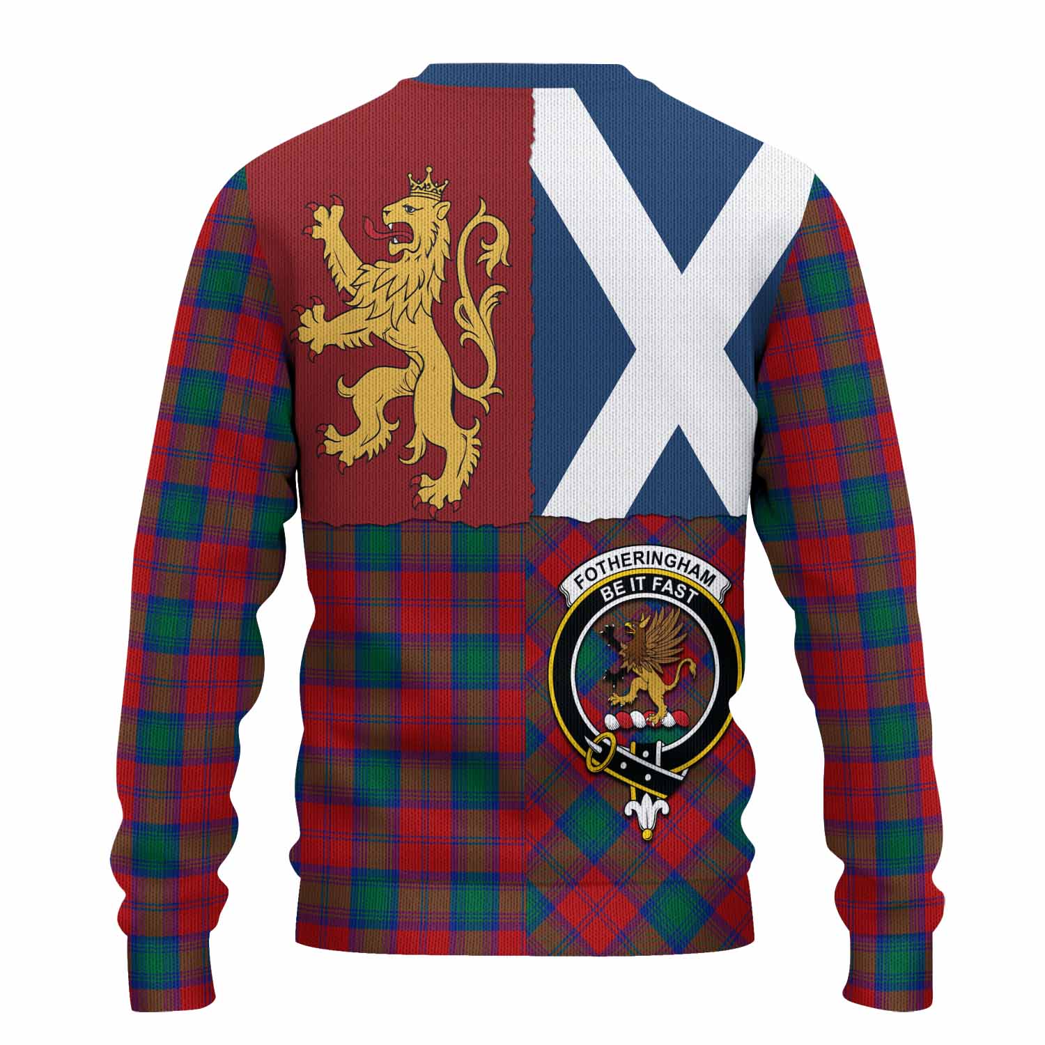 Fotheringham (Fotheringhame) Crest Tartan Knitted Sweater with Lion Rampant Saltire Style