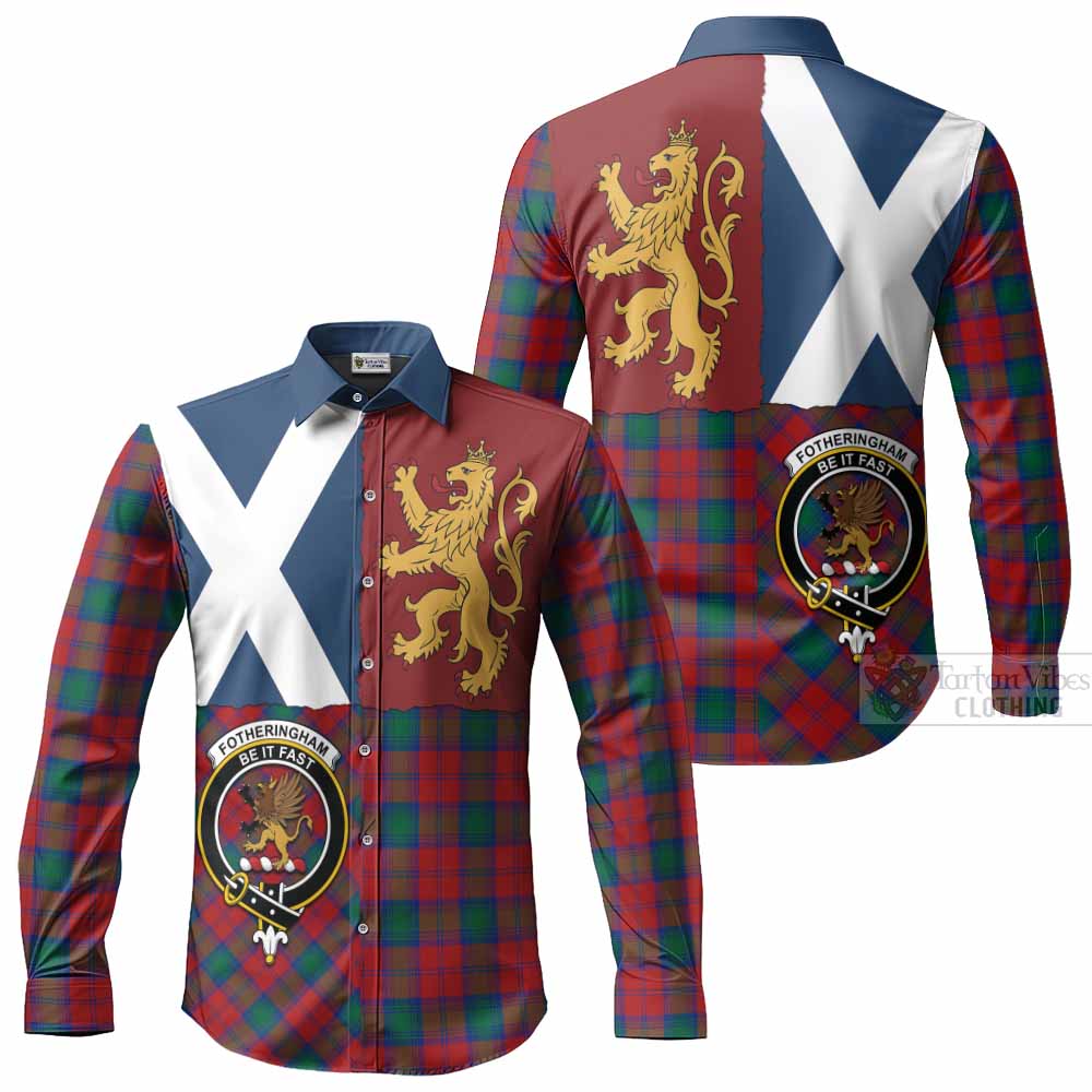 Fotheringham (Fotheringhame) Crest Tartan Long Sleeve Button Shirts with Lion Rampant Saltire Style