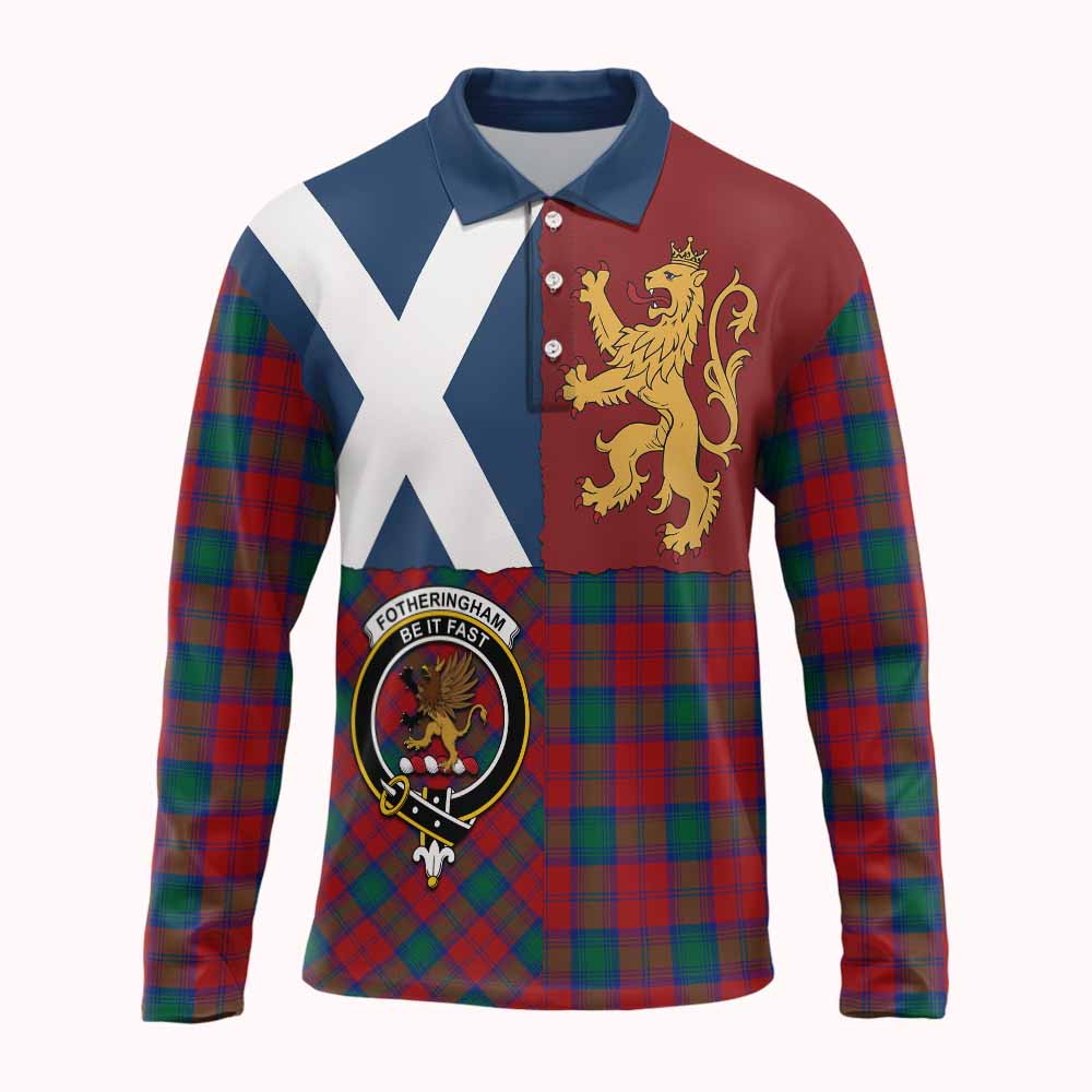 Fotheringham (Fotheringhame) Crest Tartan Long Sleeve Polo Shirt with Lion Rampant Saltire Style