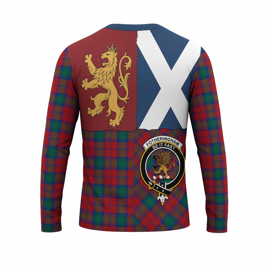 Fotheringham (Fotheringhame) Crest Tartan Long Sleeve T-Shirt with Lion Rampant Saltire Style