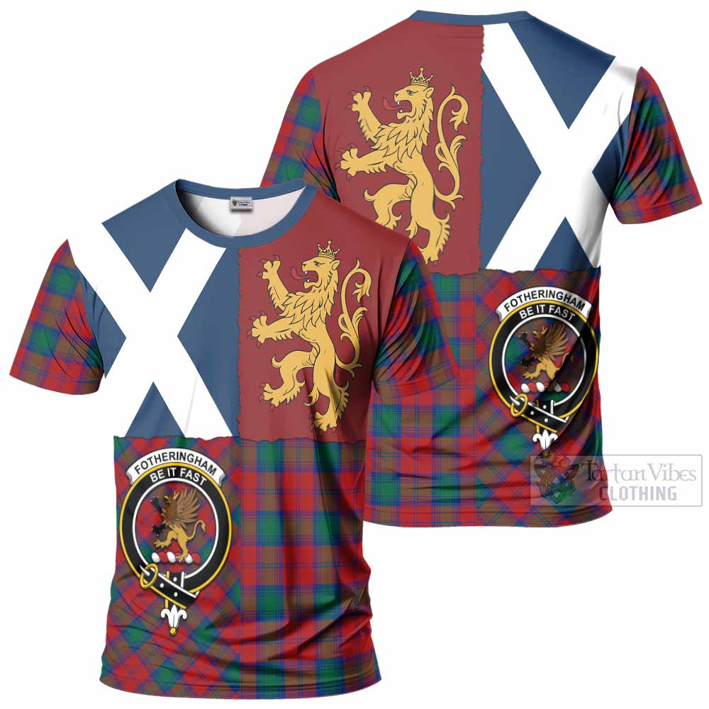 Fotheringham (Fotheringhame) Crest Tartan T-Shirt with Lion Rampant Saltire Style