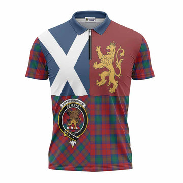 Fotheringham (Fotheringhame) Crest Tartan Zipper Polo Shirt with Lion Rampant Saltire Style