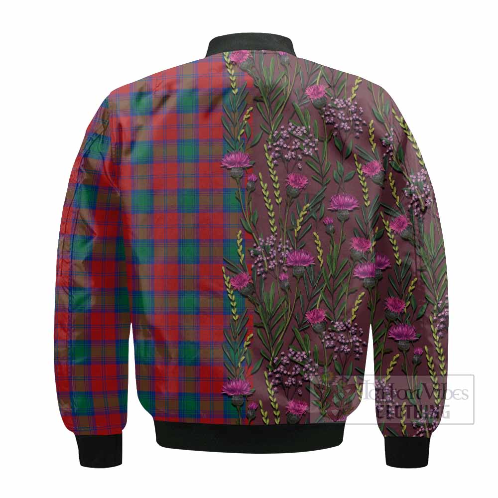 Fotheringham (Fotheringhame) Family Crest Tartan Bomber Jacket Scottish Thistle Flower Pattern Half Style - Tartan Vibes Clothing