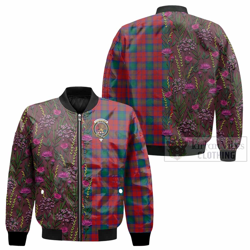 Fotheringham (Fotheringhame) Family Crest Tartan Bomber Jacket Scottish Thistle Flower Pattern Half Style - Tartan Vibes Clothing