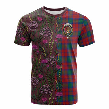 Fotheringham (Fotheringhame) Family Crest Tartan Cotton T-shirt Scottish Thistle Flower Pattern Half Style - Tartan Vibes Clothing