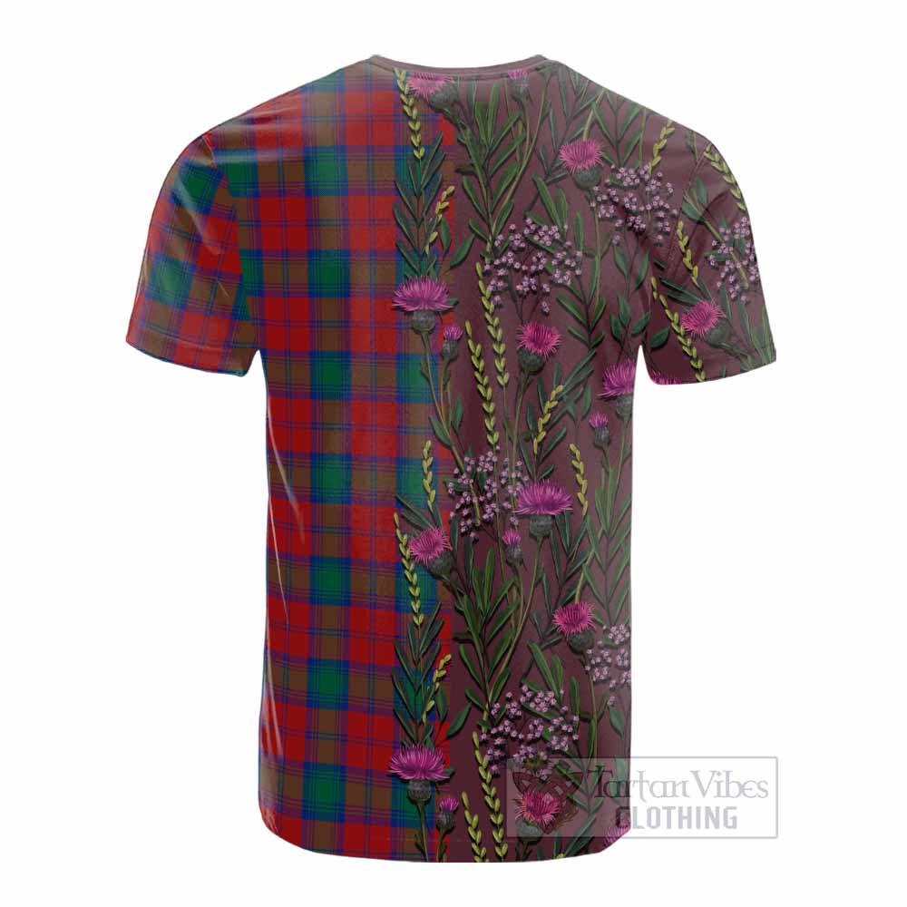 Fotheringham (Fotheringhame) Family Crest Tartan Cotton T-shirt Scottish Thistle Flower Pattern Half Style - Tartan Vibes Clothing