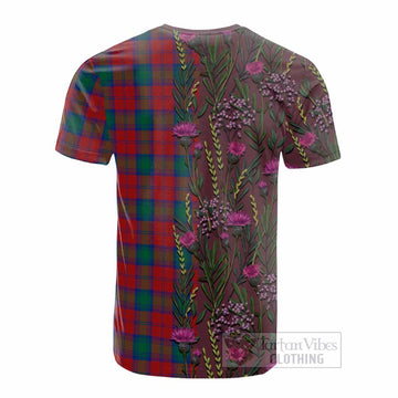 Fotheringham (Fotheringhame) Family Crest Tartan Cotton T-shirt Scottish Thistle Flower Pattern Half Style - Tartan Vibes Clothing