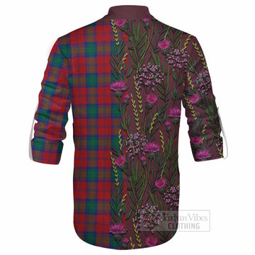 Fotheringham (Fotheringhame) Family Crest Tartan Ghillie Shirt Scottish Thistle Flower Pattern Half Style