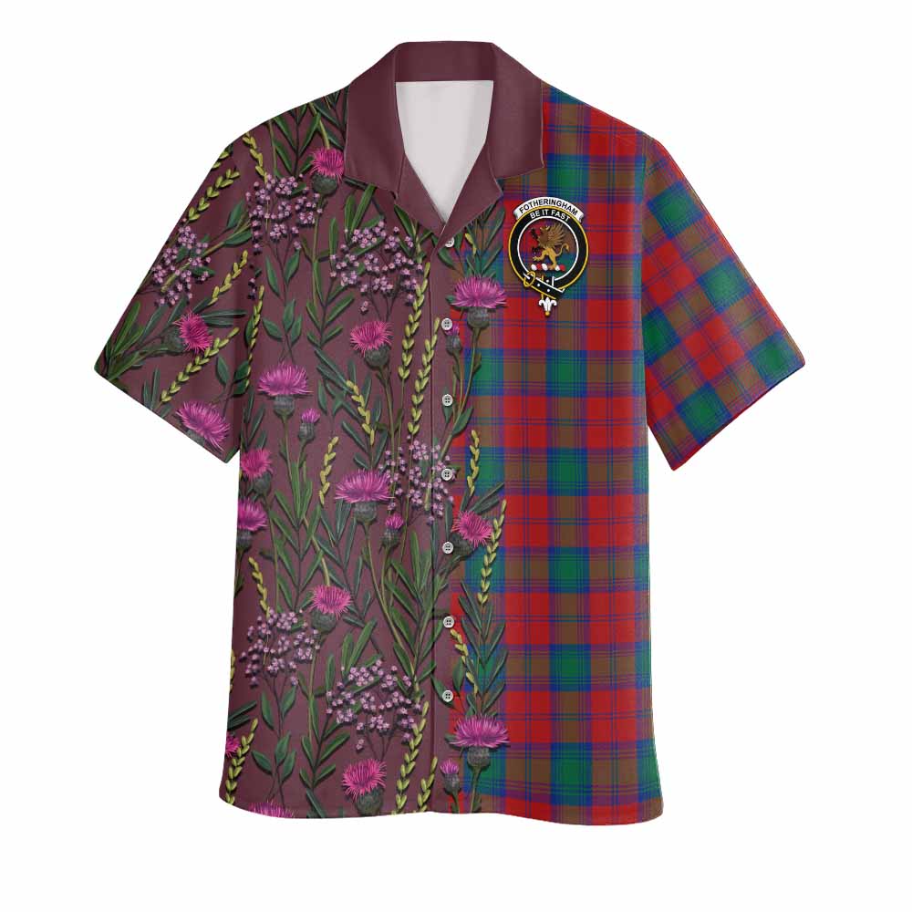 Fotheringham (Fotheringhame) Family Crest Tartan Hawaiian Shirt Scottish Thistle Flower Pattern Half Style - Tartan Vibes Clothing