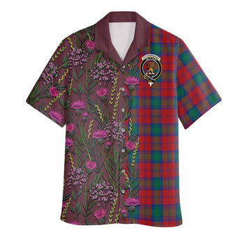 Fotheringham (Fotheringhame) Family Crest Tartan Hawaiian Shirt Scottish Thistle Flower Pattern Half Style - Tartan Vibes Clothing