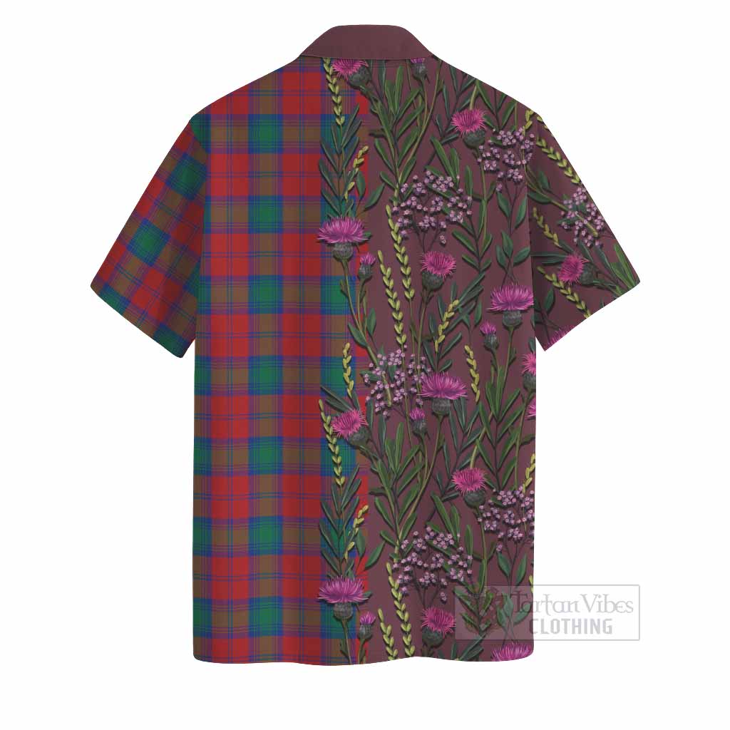 Fotheringham (Fotheringhame) Family Crest Tartan Hawaiian Shirt Scottish Thistle Flower Pattern Half Style - Tartan Vibes Clothing