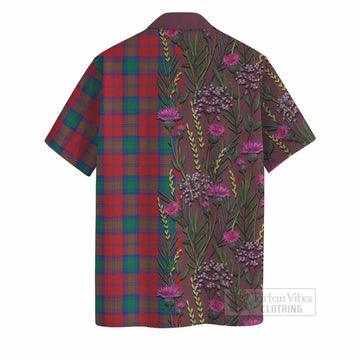 Fotheringham (Fotheringhame) Family Crest Tartan Hawaiian Shirt Scottish Thistle Flower Pattern Half Style - Tartan Vibes Clothing