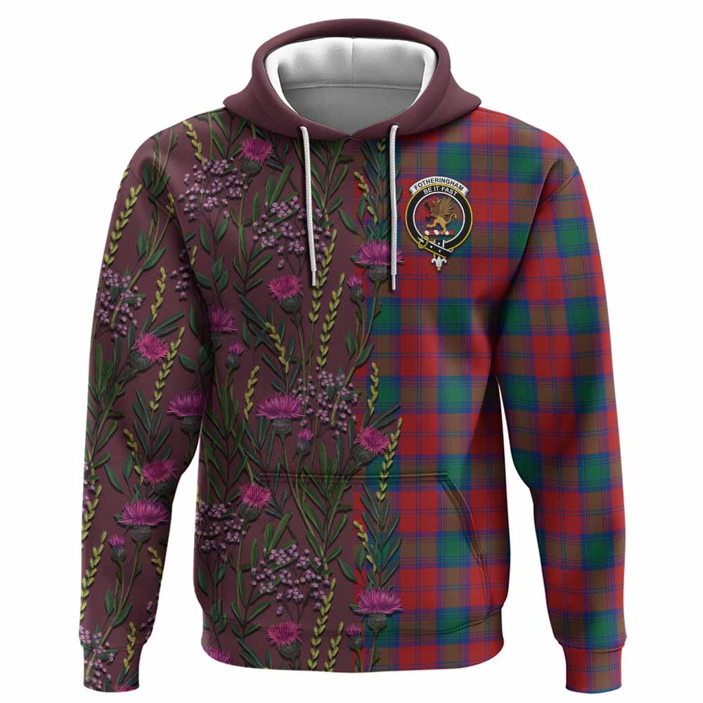 Fotheringham (Fotheringhame) Family Crest Tartan Hoodie Scottish Thistle Flower Pattern Half Style - Tartan Vibes Clothing
