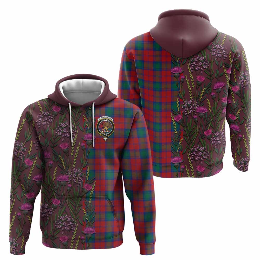 Fotheringham (Fotheringhame) Family Crest Tartan Hoodie Scottish Thistle Flower Pattern Half Style - Tartan Vibes Clothing