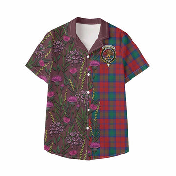 Fotheringham (Fotheringhame) Family Crest Tartan Kid Hawaiian Shirt Scottish Thistle Flower Pattern Half Style - Tartan Vibes Clothing