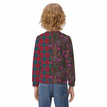 Fotheringham (Fotheringhame) Family Crest Tartan Kid Knitted Sweatshirt Scottish Thistle Flower Pattern Half Style - Tartan Vibes Clothing