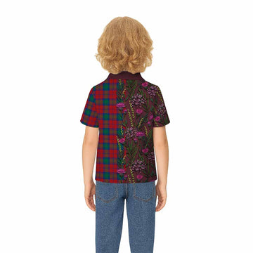 Fotheringham (Fotheringhame) Family Crest Tartan Kid Polo Shirt Scottish Thistle Flower Pattern Half Style - Tartan Vibes Clothing