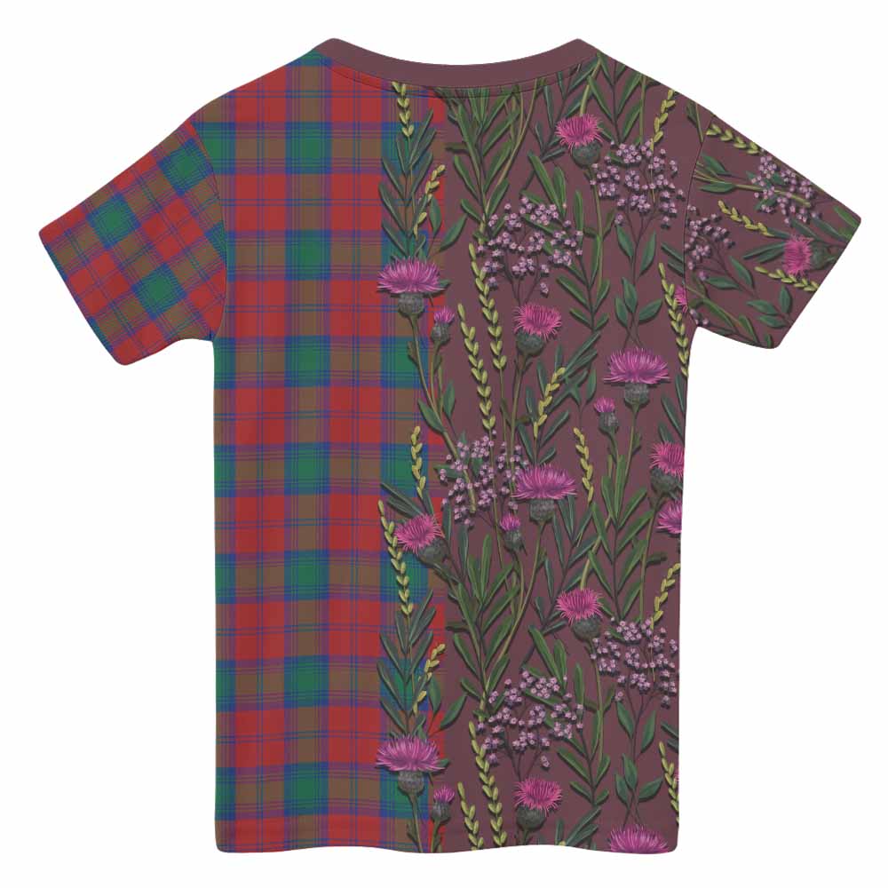 Fotheringham (Fotheringhame) Family Crest Tartan Kid T-shirt Scottish Thistle Flower Pattern Half Style - Tartan Vibes Clothing