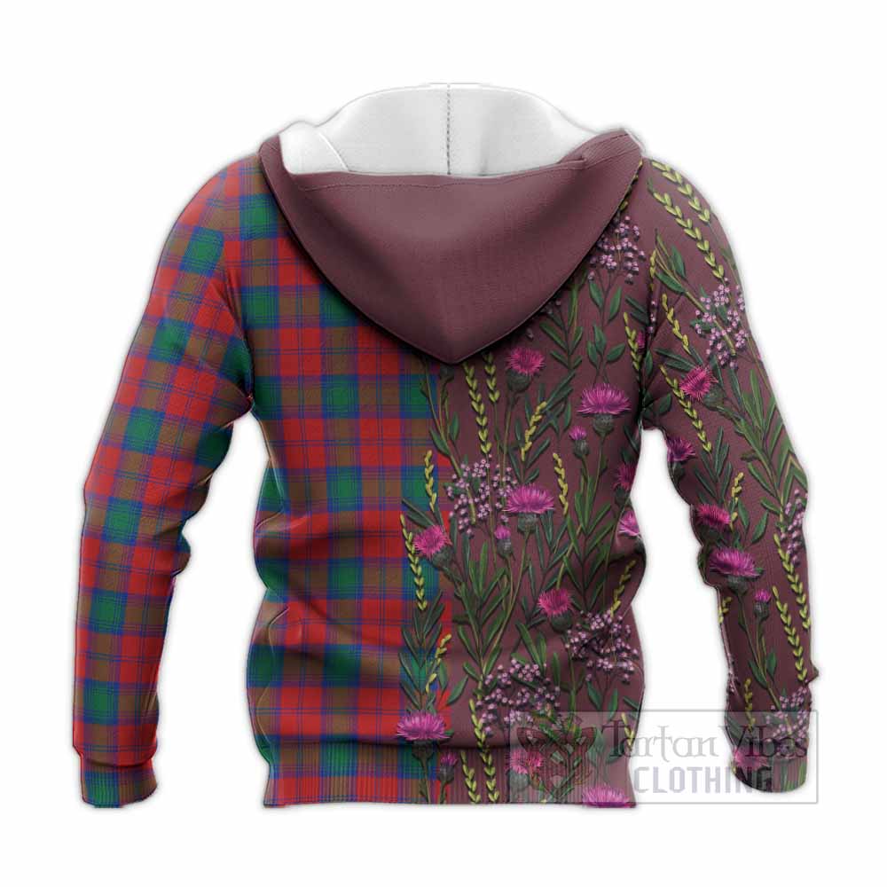 Fotheringham (Fotheringhame) Family Crest Tartan Knitted Hoodie Scottish Thistle Flower Pattern Half Style - Tartan Vibes Clothing