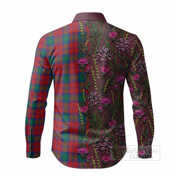 Fotheringham (Fotheringhame) Family Crest Tartan Long Sleeve Button Shirts Scottish Thistle Flower Pattern Half Style