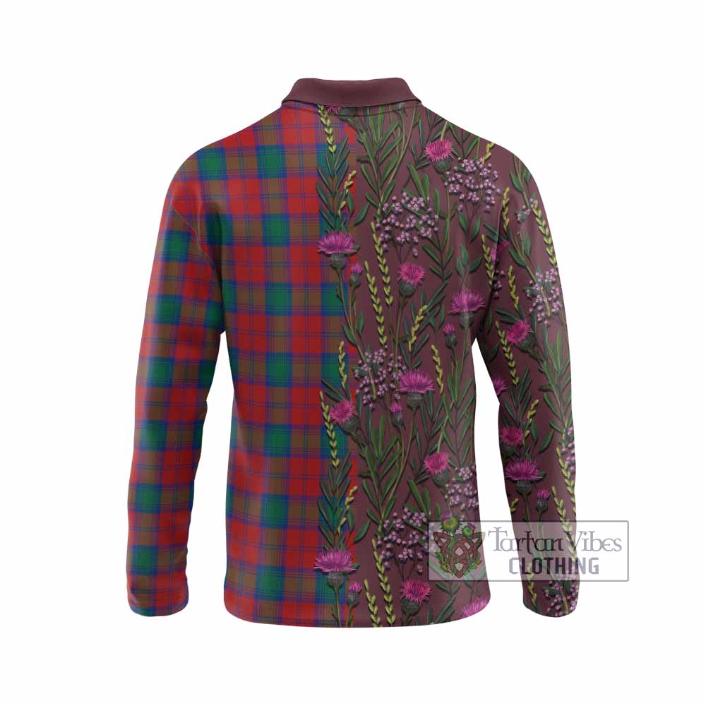 Fotheringham (Fotheringhame) Family Crest Tartan Long Sleeve Polo Shirt Scottish Thistle Flower Pattern Half Style - Tartan Vibes Clothing