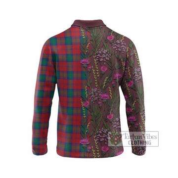 Fotheringham (Fotheringhame) Family Crest Tartan Long Sleeve Polo Shirt Scottish Thistle Flower Pattern Half Style