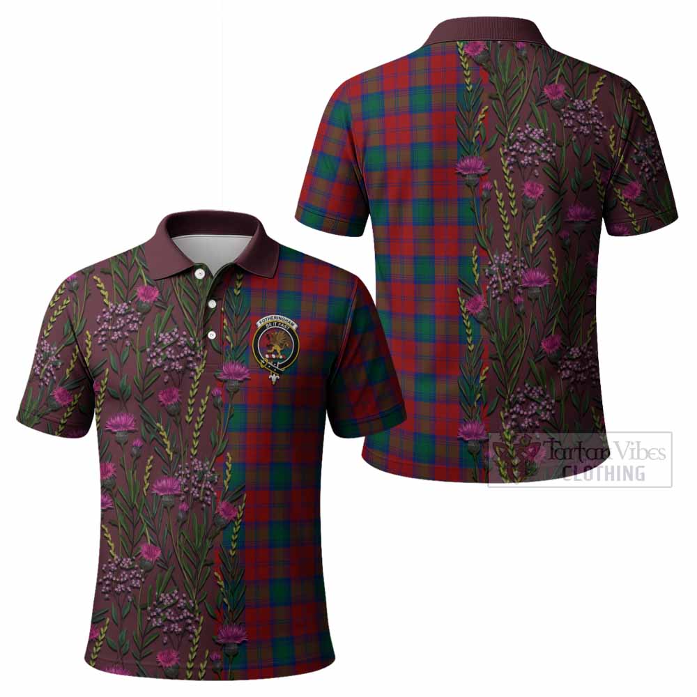 Fotheringham (Fotheringhame) Family Crest Tartan Polo Shirt Scottish Thistle Flower Pattern Half Style - Tartan Vibes Clothing