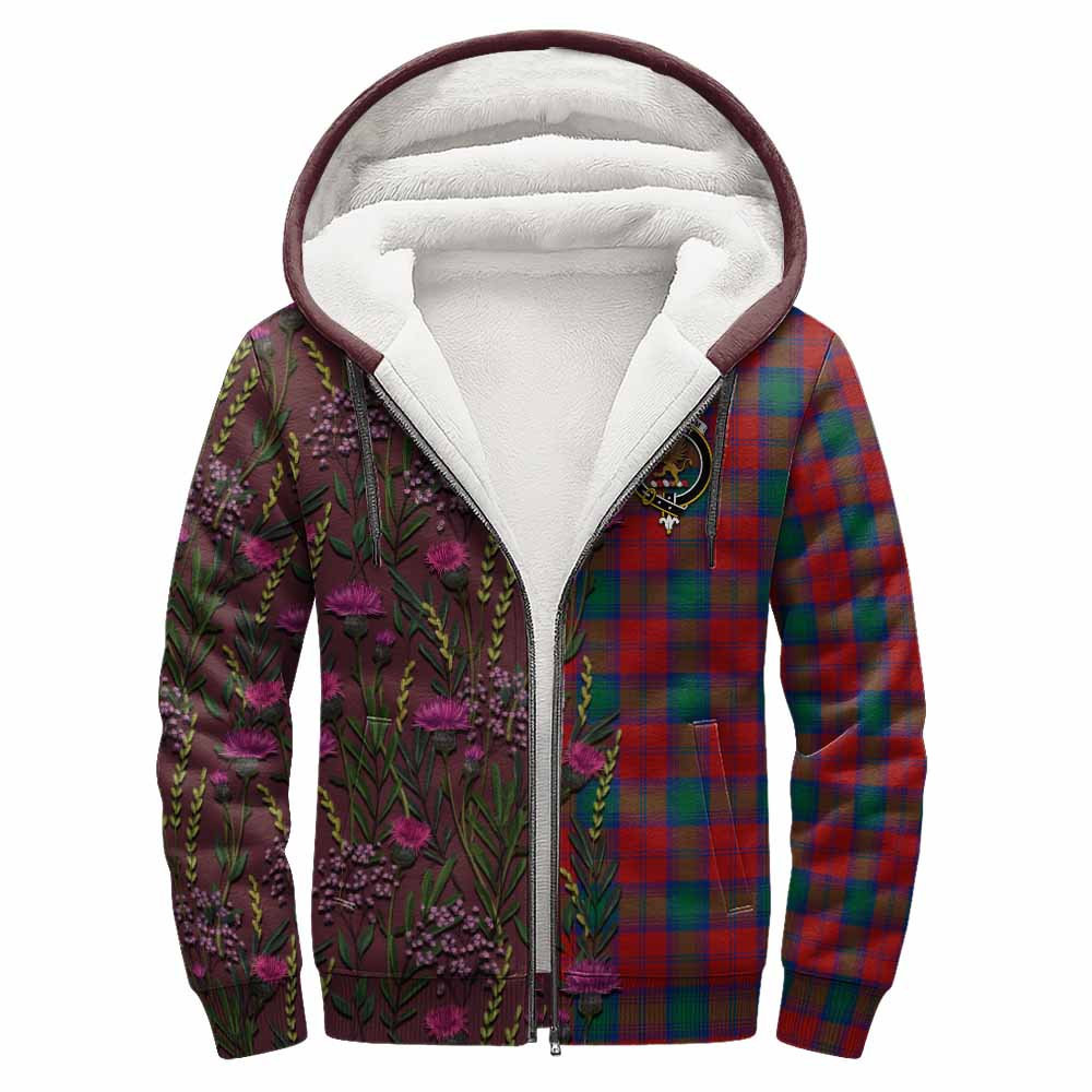 Fotheringham (Fotheringhame) Family Crest Tartan Sherpa Hoodie Scottish Thistle Flower Pattern Half Style - Tartan Vibes Clothing