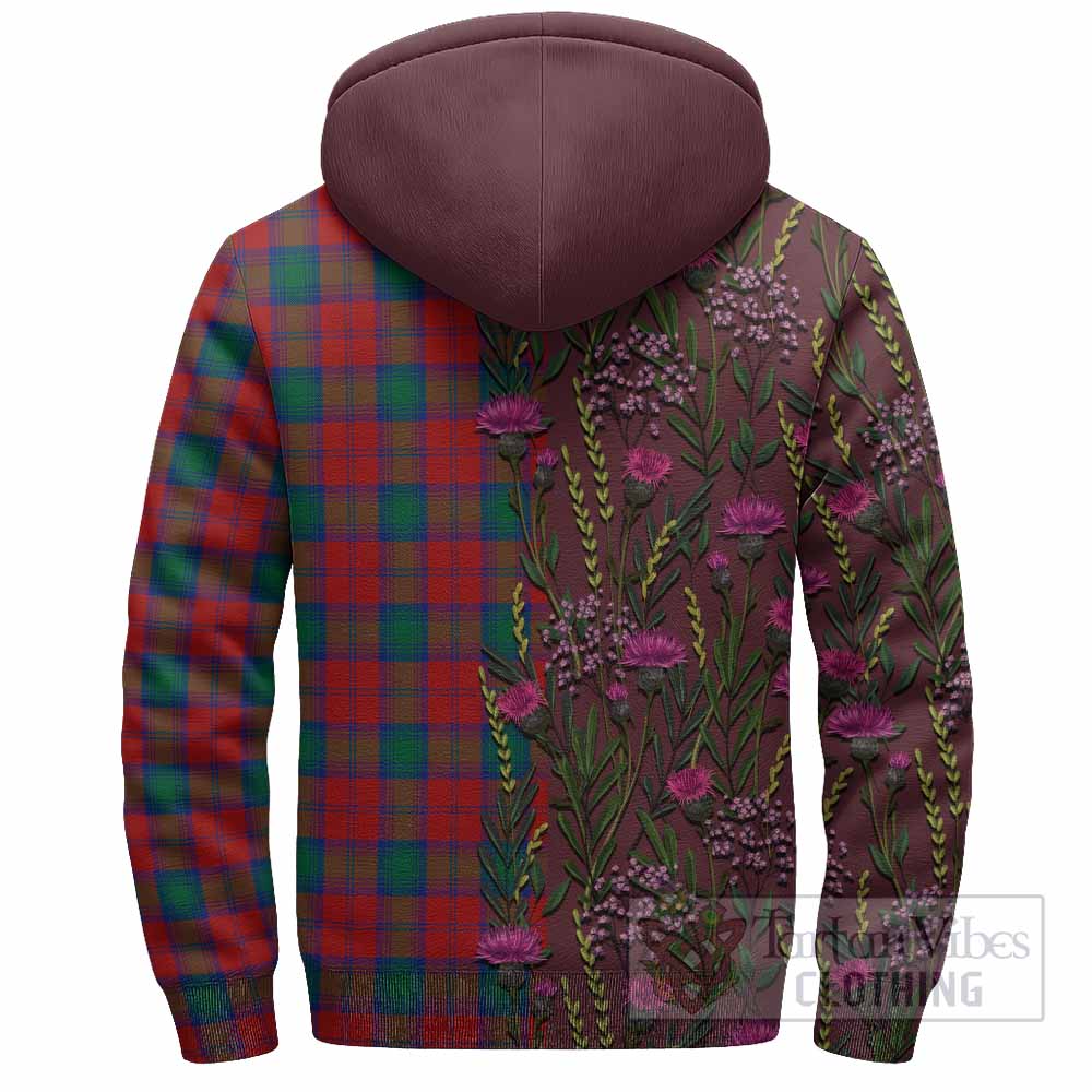 Fotheringham (Fotheringhame) Family Crest Tartan Sherpa Hoodie Scottish Thistle Flower Pattern Half Style - Tartan Vibes Clothing