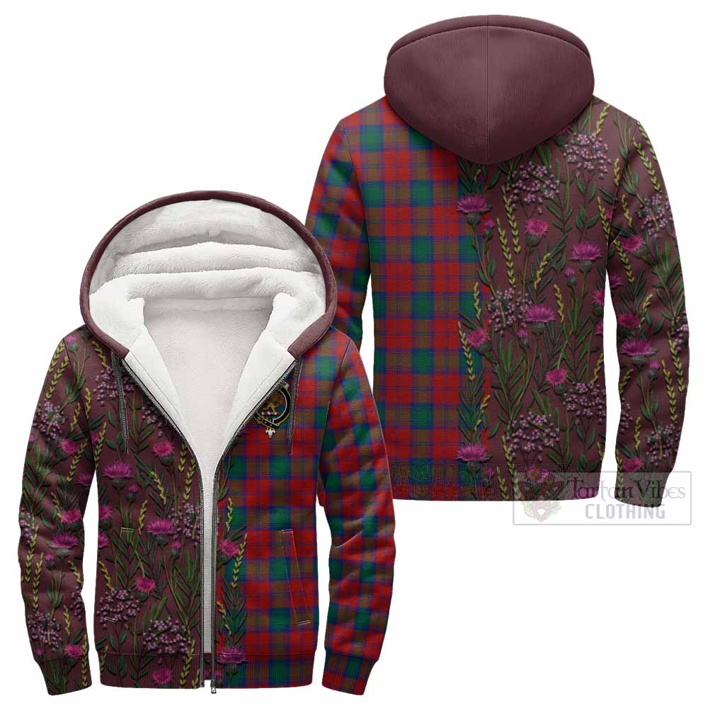 Fotheringham (Fotheringhame) Family Crest Tartan Sherpa Hoodie Scottish Thistle Flower Pattern Half Style - Tartan Vibes Clothing