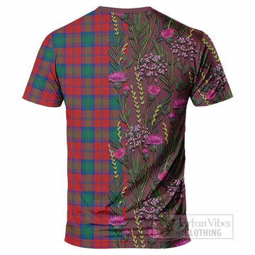 Fotheringham (Fotheringhame) Family Crest Tartan T-Shirt Scottish Thistle Flower Pattern Half Style - Tartan Vibes Clothing